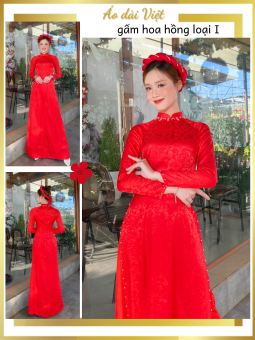 Áo dài gấm đỏ cô dâu cưới hỏi đính hạt có mấn đẹp may sẵn truyền thống