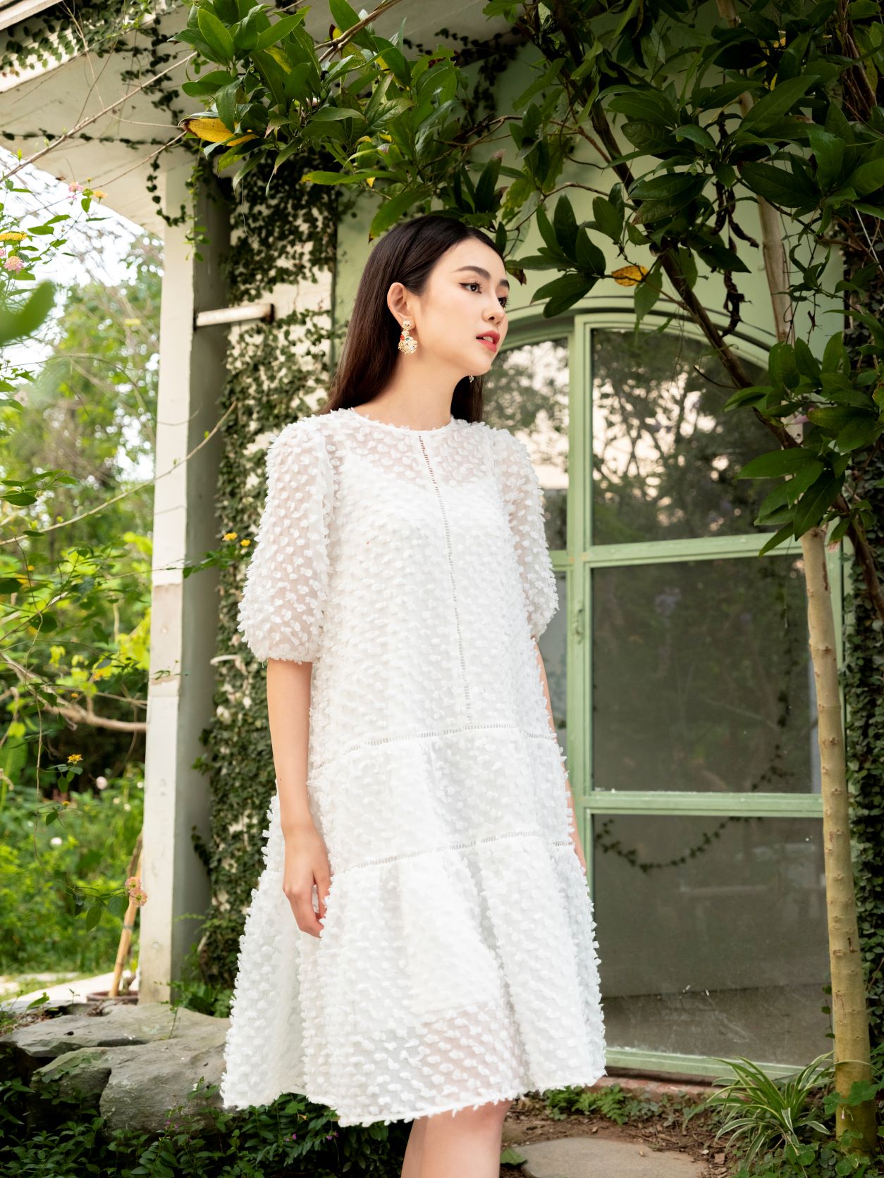 De leah - đầm suông 3d can ren thang