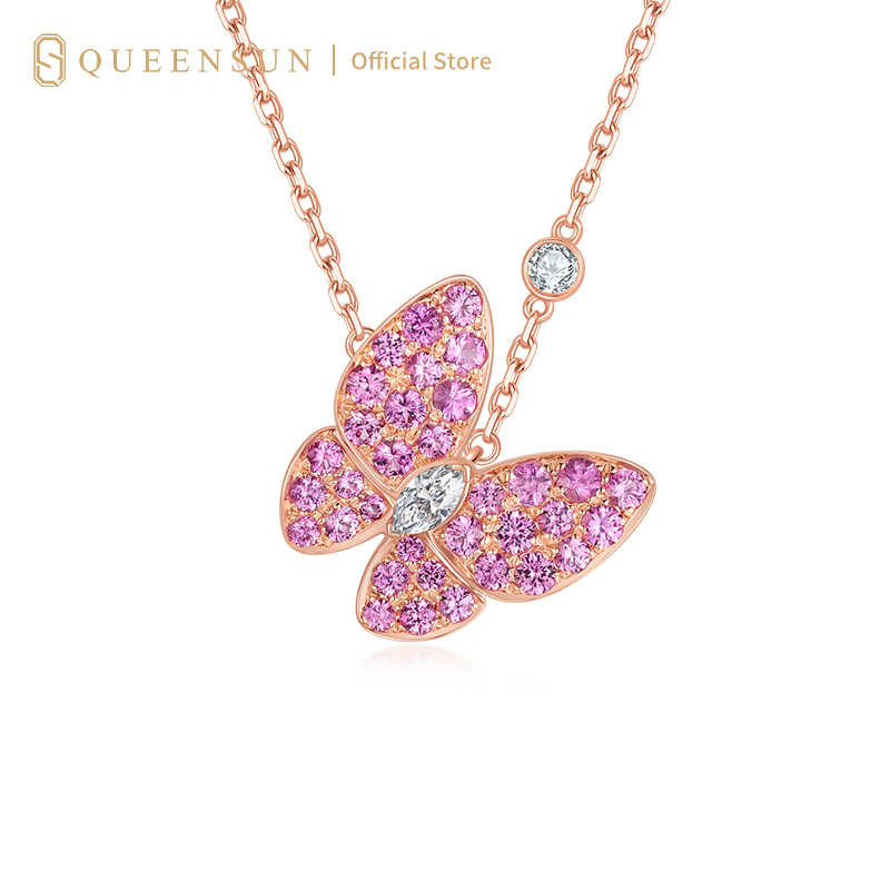 18k Gold Lab Diamond Full Diamond Butterfly Pendant Necklace | Lab Diamond Yellow Diamond Pendant | Full Diamond Butterfly Jewelry | Minimalist Luxury Gold Necklace | Daily Wear Sparkling Butterfly 18K 金培育石蝴蝶满钻吊坠嵌主钻轻奢