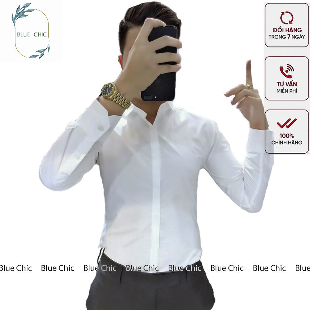 Áo sơ mi nam Blue Chic đẹp Hà Nội giấu cúc vải mềm mịn, phong cách công sở Hàn Quốc