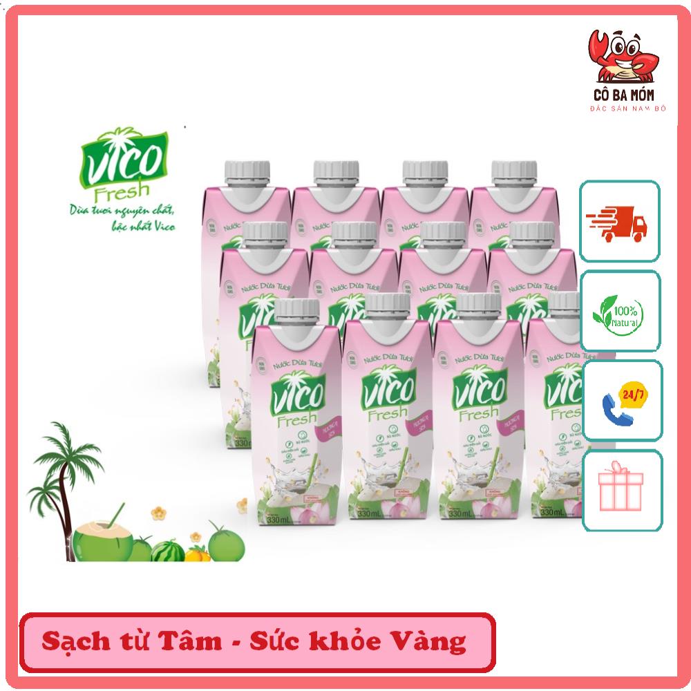 Combo 4 hộp 330 ml Nước dừa sen Vico Fresh CÔ BA MÓM - ĐẶC SẢN NAM BỘ