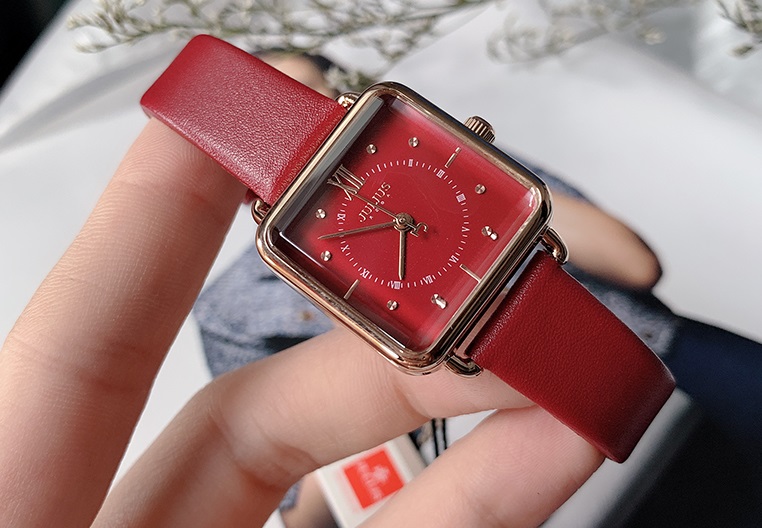 Đồng hồ nữ dây da Julius Ja-1123 đỏ, đồng hồ nữ chính hãng chống nước tốt