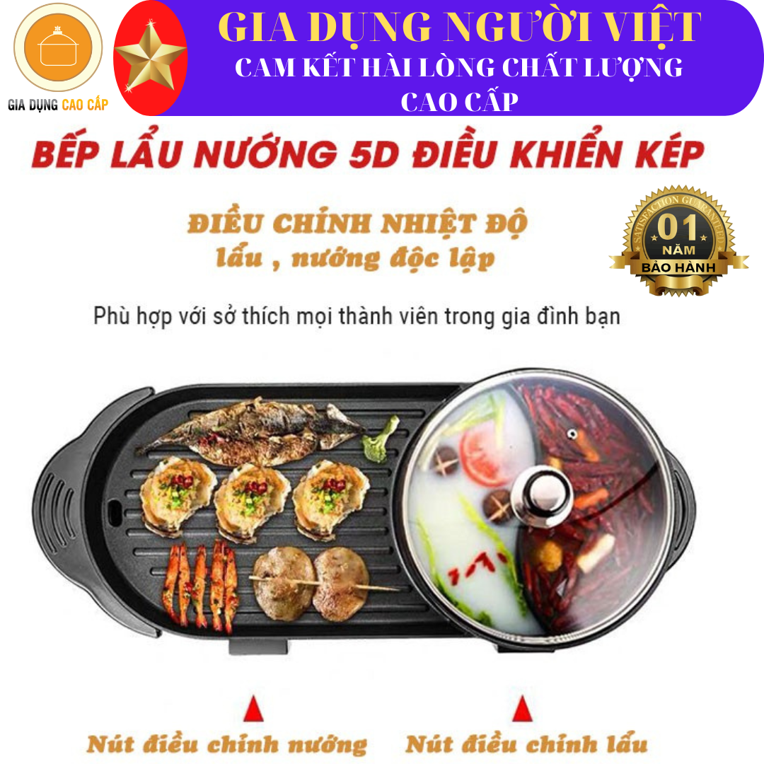 Bếp lẩu nướng đa năng 2IN1 - Nồi lẩu nướng phủ men chống dính CAO CẤP, công suất 1500W phù hợp 3-5 người dùng [ BẢO HÀNH 1 NĂM ] - LỖI 1 ĐỔI 1 [ GIA DỤNG NGƯỜI VIỆT ] - HÀNG CHẤT LƯỢNG CAO - UY TÍN - LÀM NÊN THƯƠNG HIỆU