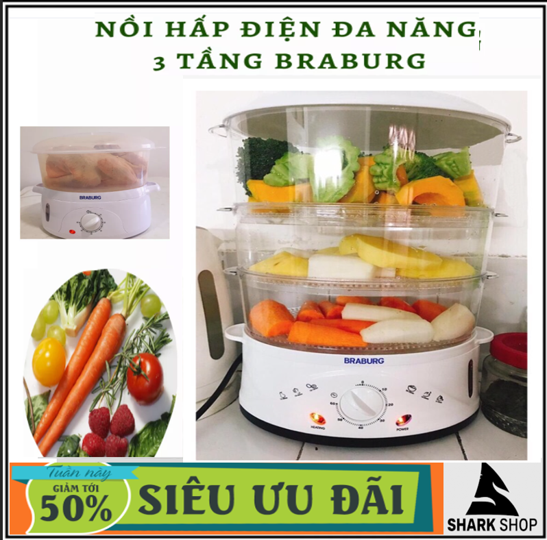 Nồi Hấp Đa Năng,Xửng Hấp 3 Tầng Braburg,Nồi Hấp Điện Công Nghệ Đức Hấp Rau Củ Quả Cho Em Bé Siêu Nhanh,Rau Củ Chín Mềm Cực Thơm Ngon,Hấp Hải Sản Tươi Sống,Xôi Gà Giữ Nguyên Được Các Chất Dinh Dưỡng,Bảo Hảnh 12 Tháng