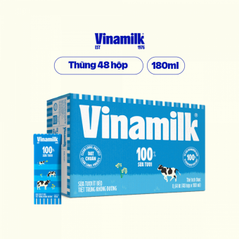 Thùng 48 Hộp Sữa Tươi Tiệt Trùng Vinamilk  Tách Béo Không Đường 180ml