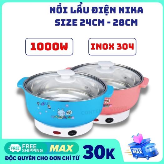 Nồi lẩu điện mini 24 cm,26cm 28cm vung kính Đáy Inox 1000W - Nồi lẩu đa năng gia đình siêu tốc, Nồi hấp hơi, nồi lớn & nồi nấu mì, Bếp ăn lẩu gia đình, Nồi lẩu cho sinh viên và dân văn phòng