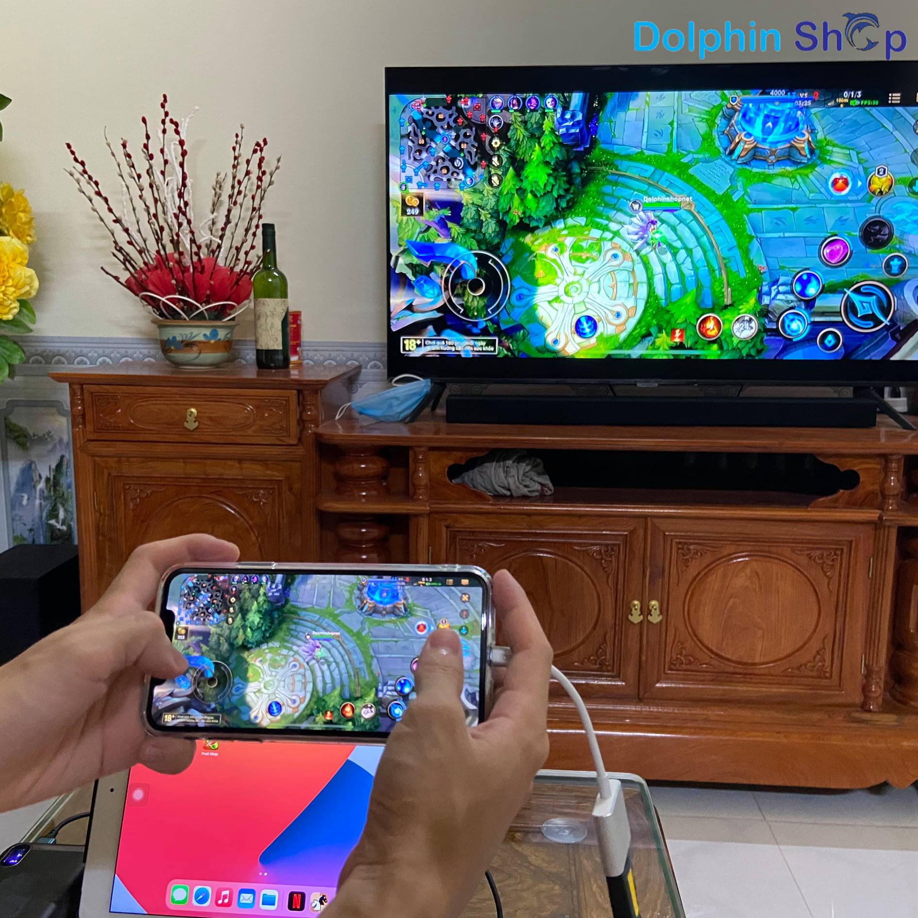 Hdmi iphone 2in1 earldom w15 chuyển từ cổng lightning sang 1 cổng hdmi và 1 cổng lightning