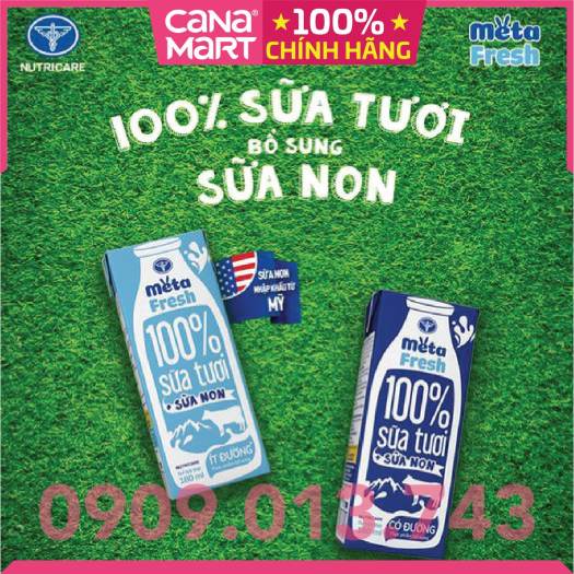 Thùng sữa tươi Nutricare Meta Fresh Ít Đường sữa non tăng cường miễn dịch (110ml)