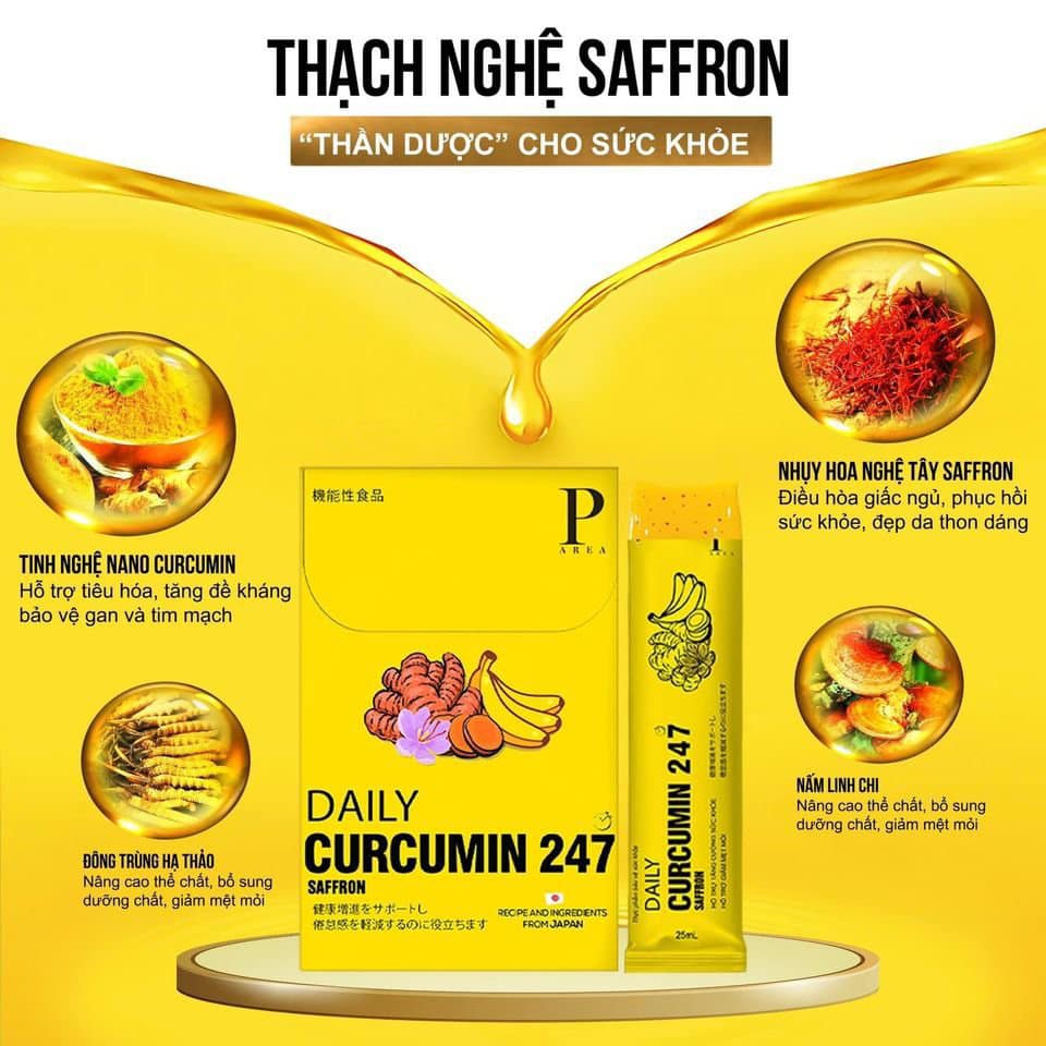 [Hoàn Tiền 8%]Thạch nghệ Saffron Daily Curcumin 247 Nhật Bản vị chuối tăng cường sức khỏe, làm đẹp da hiệu quả( hộp 7 gói)