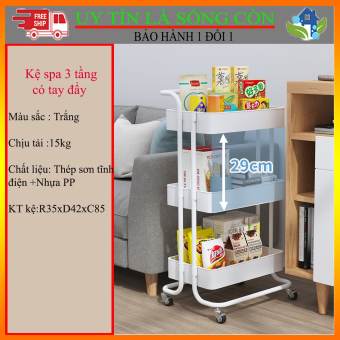 Kệ Đa Năng 3 Tầng Có Tay, Kệ (xe đẩy) Bỉm sữa, kệ Spa 3 tầng đa năng kiểu IKEA (LOẠI DÀY)