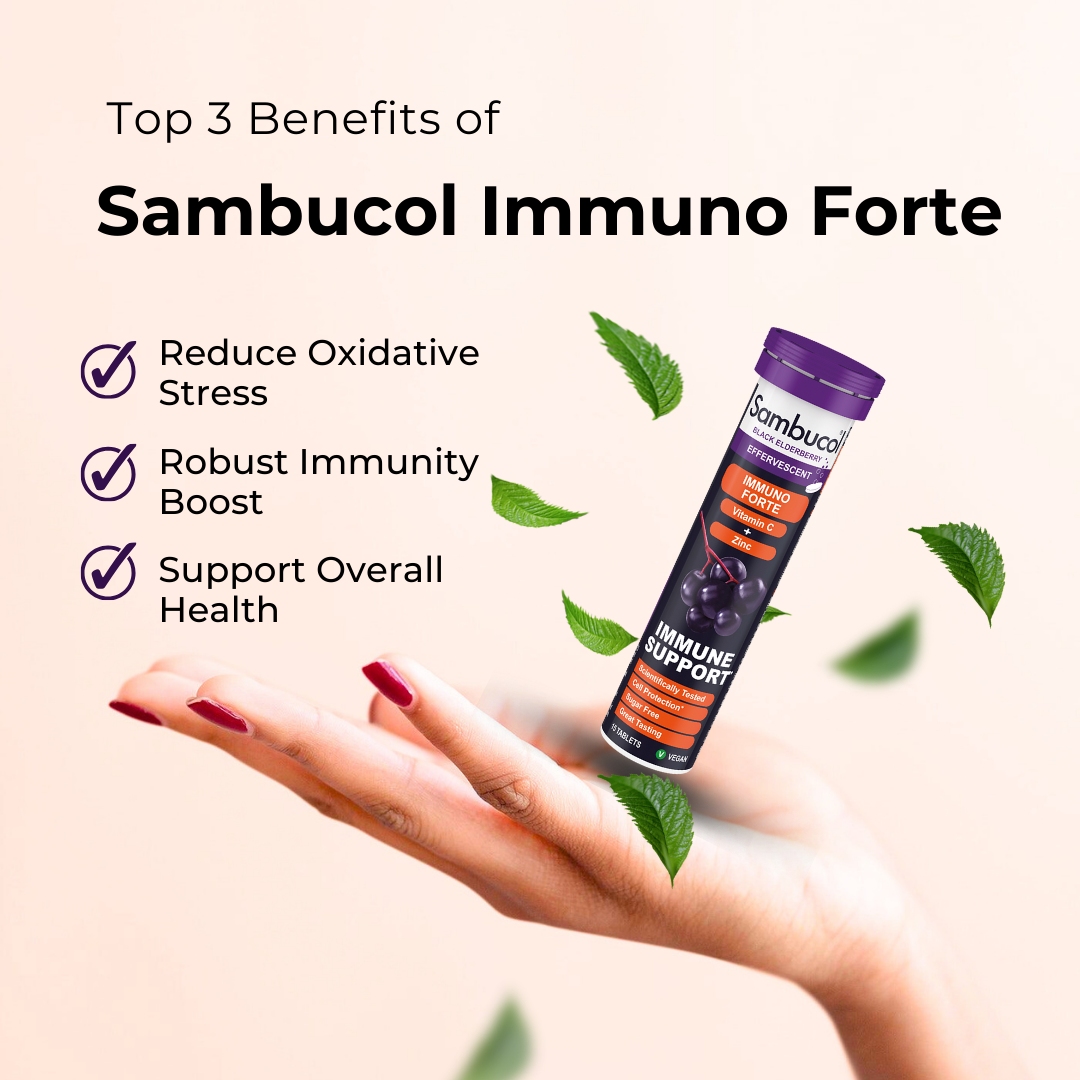 Sambucol Immuno Forte Effervescent, PLUS Vitamin C + Zinc, Immune Support, 15 Tablets, Benefits