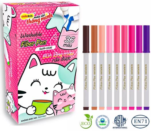 Fiber Pen washable COLOKIT 36 màu - Bút lông màu Thiên Long rửa được