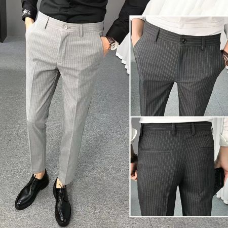 Korean Striped Casual Men's Suit Pants - High Quality Fashion