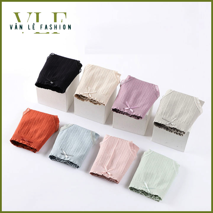 Combo 5 quần lót nữ dệt kim kháng khuẩn vải mềm mại, co giãn tốt thoáng khí phối nơ ren sexy từ 45-68kg, vân lê quần chip nữ