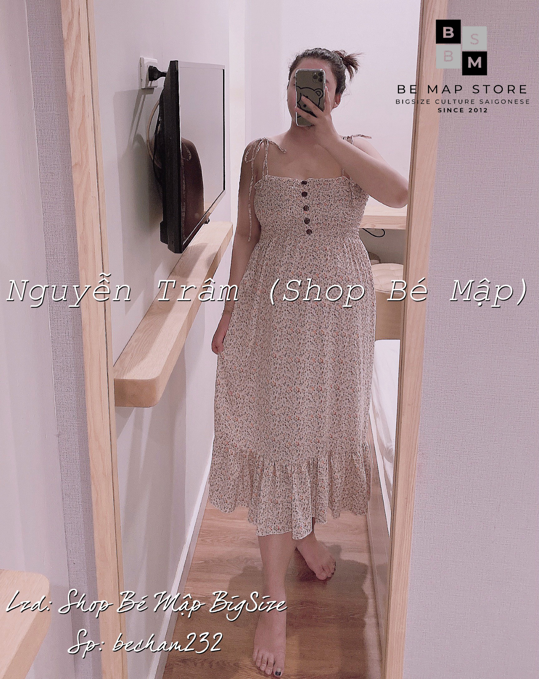 Đầm maxi 2 dây hoa nhí đuôi cá nhún ngưc bigsize 50-80kg
