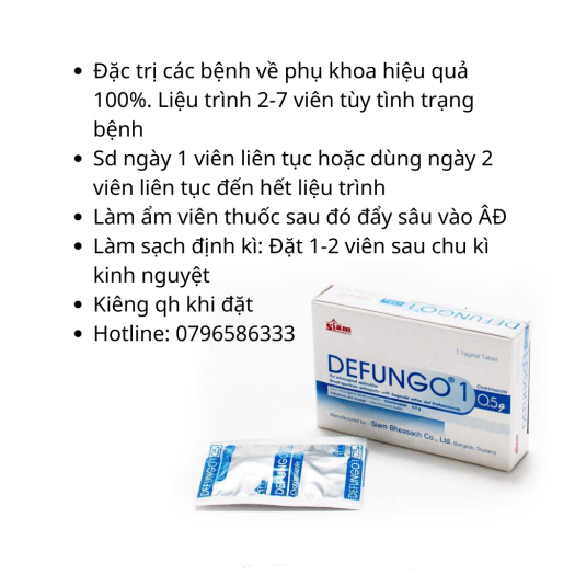 Viên đặt phụ khoa DEFUNGO 1 Thái Lan hộp 1 viên hiệu quả 100%