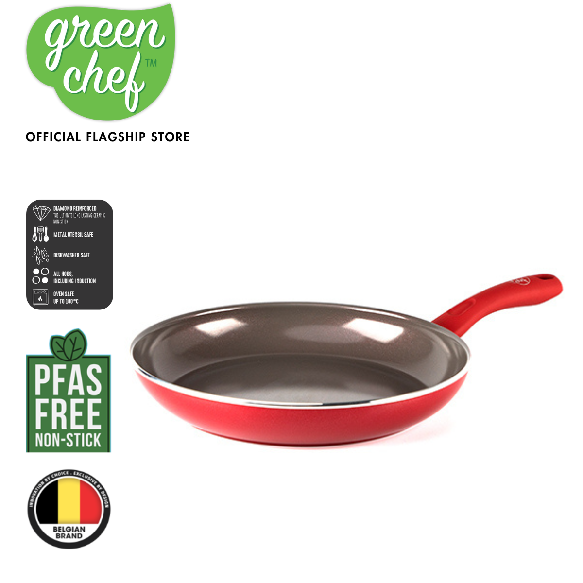 GreenPan Greenchef Diamond Red Sauce Pan 18cm - Cookware, Pots and Pans, Cooking Utensils, Kitchen Appliances