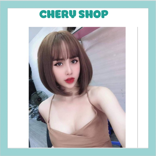tóc giả nữ nguyên đầu ngắn cúp ngang vai 3030 làm bằng sợi tơ cao cấp tặng kèm lưới trùm