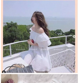 Đầm trễ vai bèo vải voan trắng tinh khôi, đầm xòe công chúa