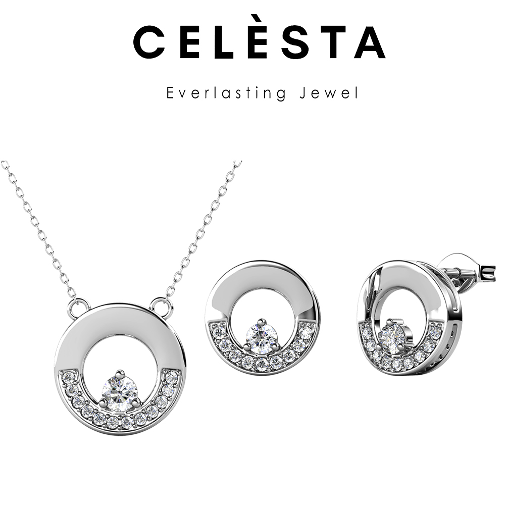 Her Jewellery CELÈSTA - Le Cercle Set (Moissanite Diamond, 925 Silver plated with 18K Gold)