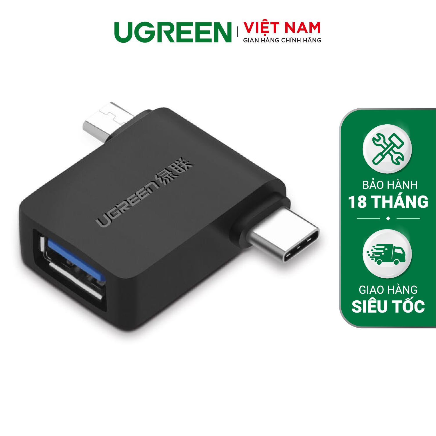 Đầu chuyển usb 3.0 ugreen 30453 chuyển sang micro usb và type c - tốc độ truyền đến 5gbps - hàng phân phối chính hãng - bảo hành 18 tháng 1 đổi 1