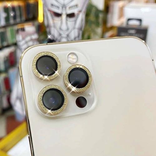 Bộ miếng dán kính cường lực Camera Diamond đính đá cho iPhone 13 Pro/ 13 Pro Max hiệu Kuzoom Lens Ring - Hàng nhập khẩu - Vàng Gold