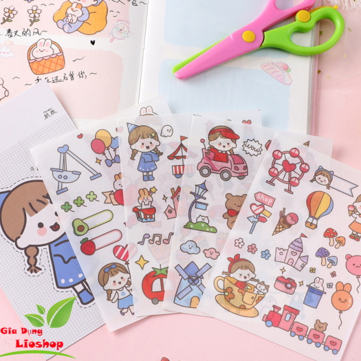 Bộ 4 Tấm Sticker Hình Dán, Nhãn Dán Cute Trang Trí Các Loại Sổ Tay, Bình Nước Và Vỏ Điện Thoại