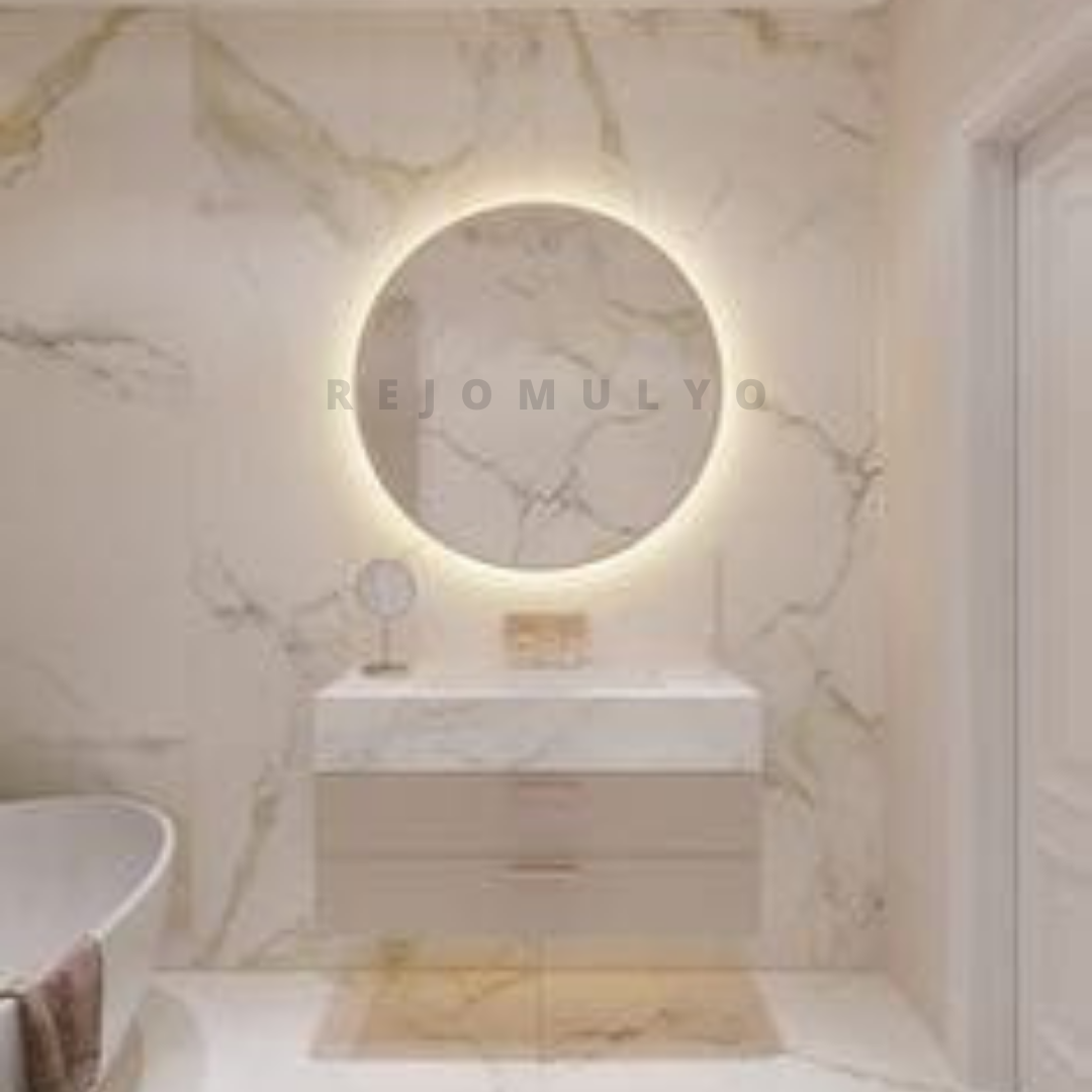 Cermin Diameter 40 LED Cermin Led Wastafel Aesthetic Round Mirror Cermin Bulat Gantung Dekorasi Tempel Dinding Cermin Rias Lampu Cermin Make Up Serbaguna Hiasan Dinding