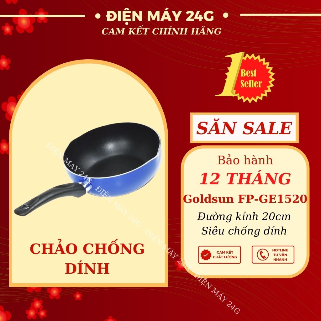 Chảo chống dính Goldsun FP GE1520 thiết kế đơn giản bền đẹp chảo nhôm sâu lòng 5 lớp cao cấp thu và giữu nhiệt tốt hàng chính hãng
