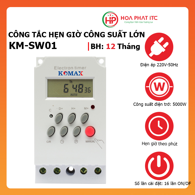 Công tắc hẹn giờ công suất lớn komax km-sw01 5000w