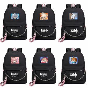 Balo thông minh đen in hình GENSHIN IMPACT ver CHỮ NHẬT anime chibi cặp sách đi học