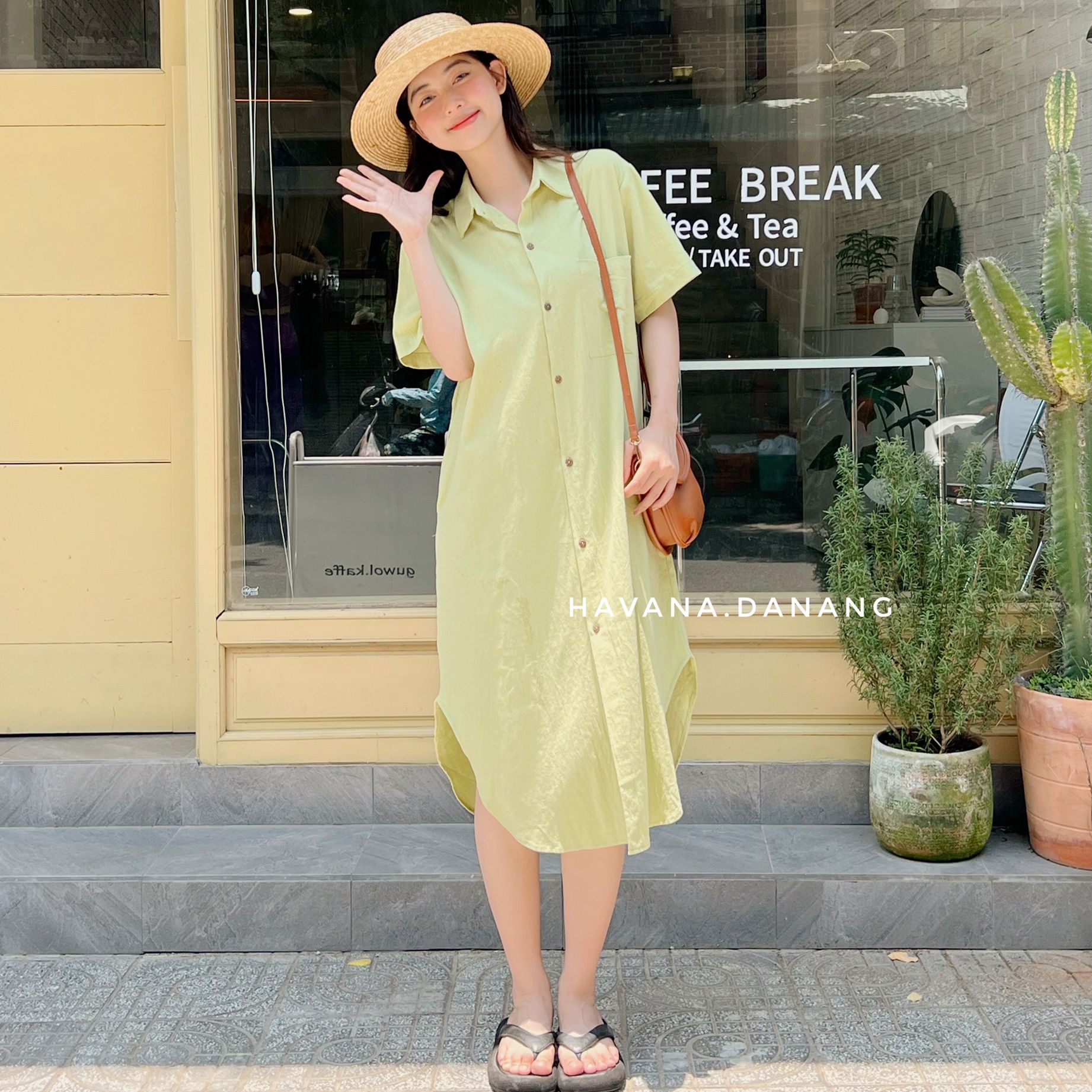 Đầm sơ mi đũi một túi 3 màu