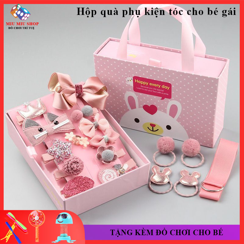 [Tặng Thêm Quà] Hộp quà dây buộc tóc, nơ buộc tóc 18 phụ kiện cho bé gái, phụ kiện tóc xinh xắn dễ thương phong cách hàn quốc, đồ chơi trẻ em, đồ chơi cho bé