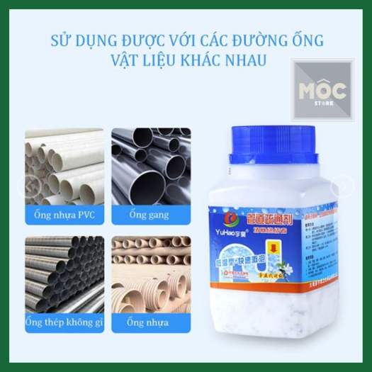 Bột thông cống thoát nước cực mạnh, cực nhanh 280g, 260g Mocstore, Hoá chất thông bồn cầu mạnh xử lý nhanh tắc nghẽn cầu nghẹt lavabo nghẹt bồn rửa chén nghẹt, dung dịch thông tắc tóc và rác thải Sink and drain cleaner