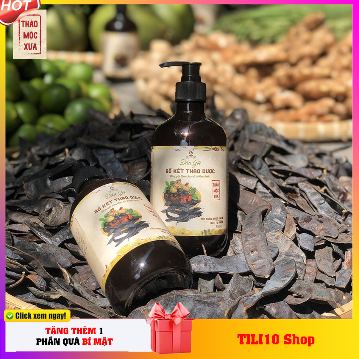 Dầu gội bồ kết thảo dược cô đặc 500gr - thảo mộc xưa
