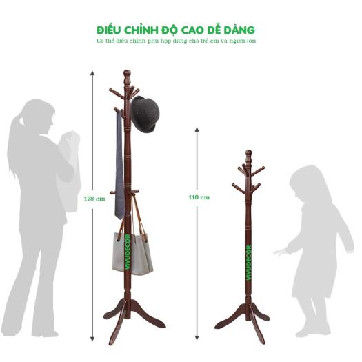 Cây Treo Quần Áo Vivudecor 100% Gỗ Tự Nhiên, Cây Treo Đồ GH 9 Nhánh Lắp Ráp Xuất Khẩu Hàn Quốc
