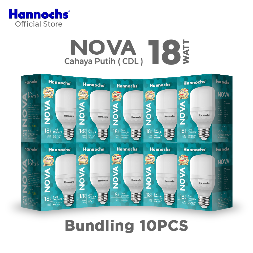 Hannochs Lampu Bohlam LED NOVA 18W Cahaya Putih Paket isi 10pcs Harga 264,600 rupiah*Gratis Ongkir