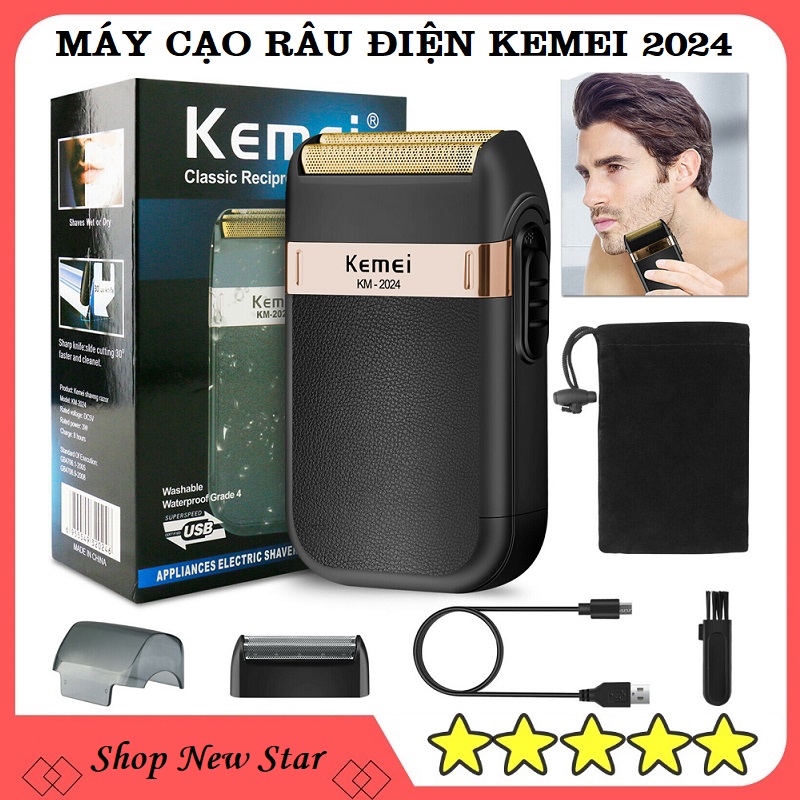 Máy cạo râu đa năng sạc điện Kemei KM 2024 sạc pin, cạo khô,loại tốt,sạch,an toàn,2 lưỡi kép chuyên nghiệp, chính hãng, Cao cấp - Bảo hành 2 năm