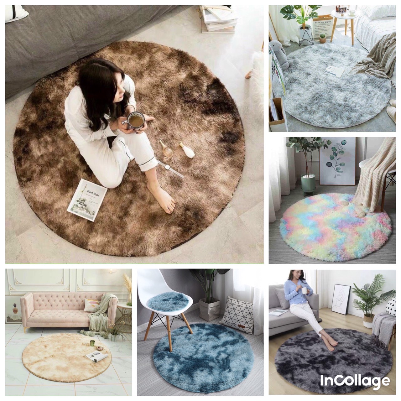 Thảm lông tròn trải sàn, thảm Lông Loang Tròn Trang Trí Chụp Hình Quần Áo - Đầm Váy - Mỹ phẩm -