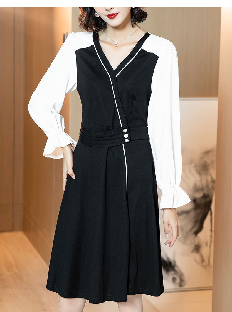 Đầm Váy Thời Trang Nữ Dáng Thanh Lịch Cổ V Đắp Chéo Ngực Đính Nút Eo Phối Tay Voan Dài No1-SG -Fashion