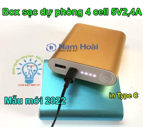 [HCM](Không gồm pin)Box Sạc Dự Phòng 4 Cell 2,4A Type C pin 18650 Vỏ Nhôm Cao Cấp(Có lò xo )