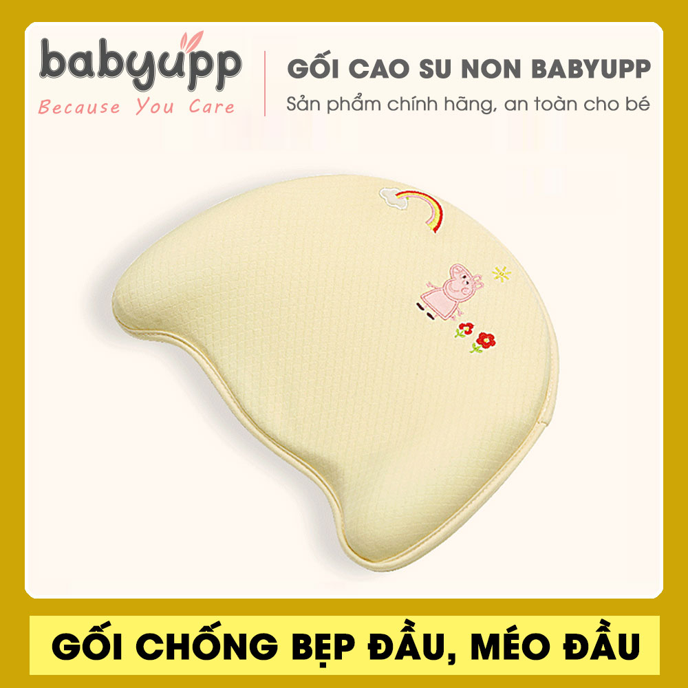 Gối cao su non cho bé Babyupp Màu Vàng. Gối chống bẹp đầu, méo đầu, móp đầu cho em bé và trẻ sơ sinh. Tặng kèm cẩm nang chăm sóc bé