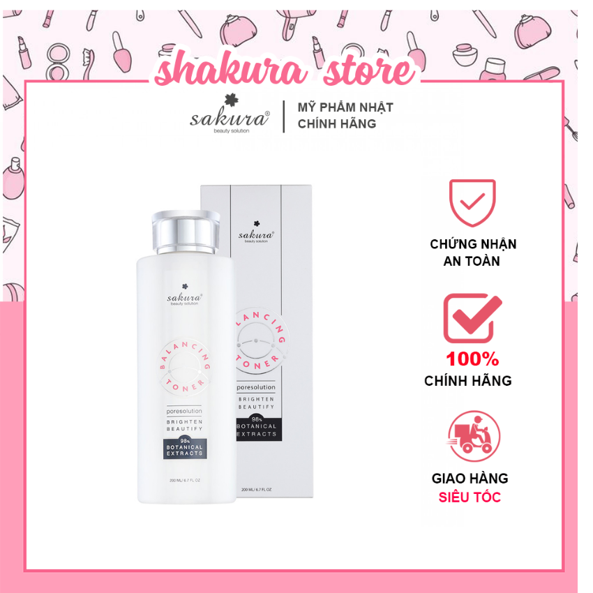 [MỸ PHẨM SAKURA CHÍNH HÃNG]Nước hoa hồng Sakura Balancing Toner - 100 chiết xuất từ thiên nhiên - 200ml - Không cồn - Nước cân bằng độ ẩm, độ PH, dưỡng da mềm mại - Mỹ phẩm Nhật chính hãng