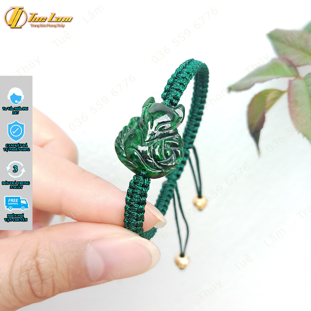 Vòng tay mặt hồ ly chúa dáng ôm hoa đá cẩm thạch xanh hợp mệnh mộc hỏa trợ duyên may mắn - Tuệ Lâm