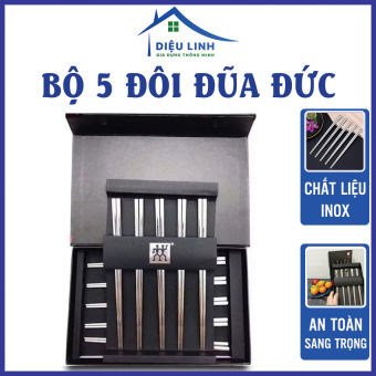Bộ 5 Đũa Đức, Đũa Inox Sang Trọng Cho Gia Đình, Hộp 5 Đôi Đũa Inox 304 Cao Cấp Kèm Hộp, Đũa Chống Trơn Trượt Của Đức tramanhshop