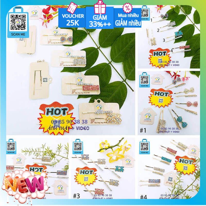 Set 2 Kẹp tóc pha lê, cặp tóc đính đá, phụ kiện tóc nữ cao cấp cực đẹp sang chảnh - thương hiệu Vợ Chồng Tôi