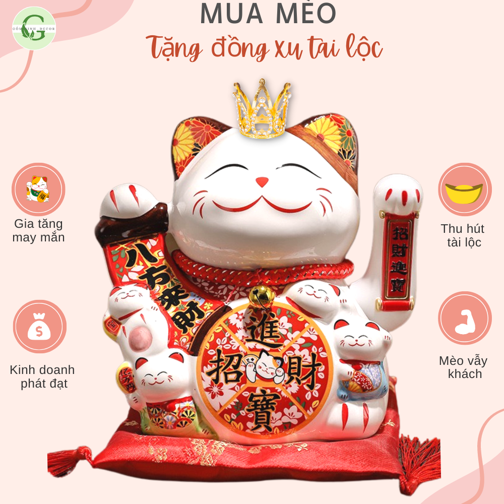 Mèo thần tài vẫy tay đế vương mèo chiêu tài lộc may mắn 20cm