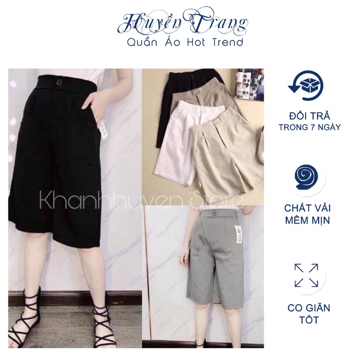 Quần đũi ngố ống rộng - quần culottes đũi dáng lửng cạp cao mùa hè cho nữ
