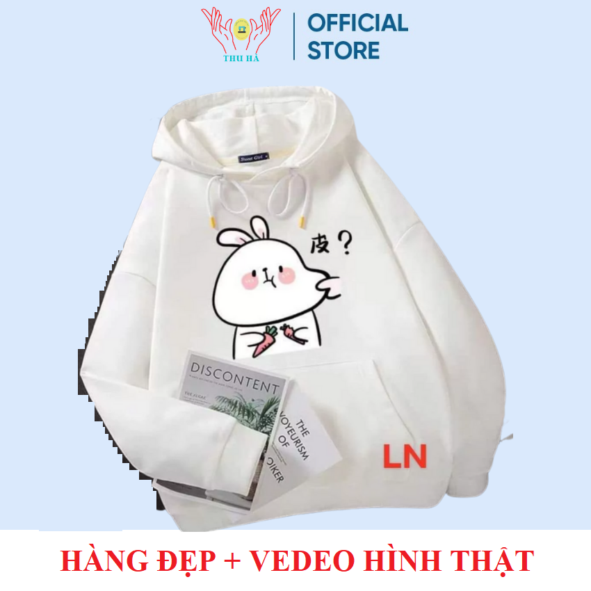 Áo nỉ có mũ in thỏ bẹo má dễ thương  nam nữ mặc  đều đẹp vải mềm mịn