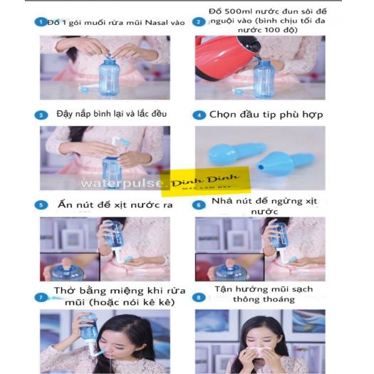Bình rửa mũi Waterpulse 300ml bình vệ sinh mũi cho bé và người lớn dụng cụ rửa mũi ngăn ngừa viêm xoang - Dinh Dinh